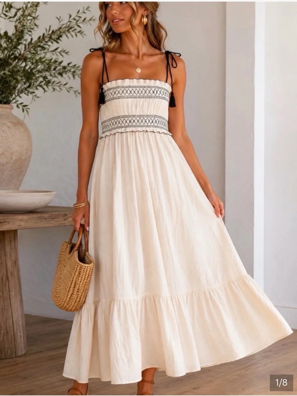 The Good Journey Mara Spaghetti Strap Folk Maxi Dress Embroidered